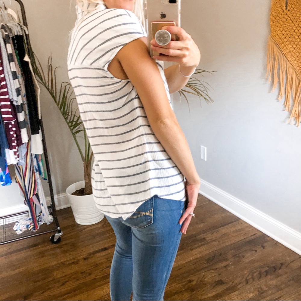 Merona Striped Cap Sleeve Shirt Top White/Gray S - Picture 6 of 11